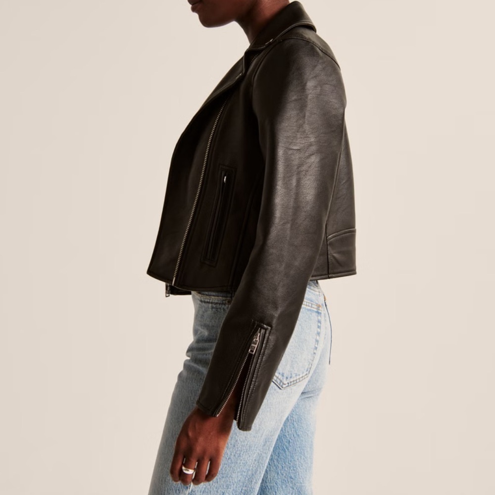 Abercrombie Leather Jacket Vegan Suede Charcoal Gray Black Moto Winter Size XS - Picture 14 of 16